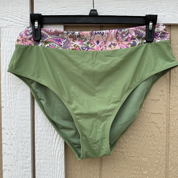 Nicole Miller Green Tankini Top Swimsuit Plus Size 2X Ruched Paisley - Picture 5 of 10